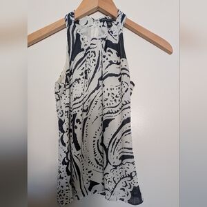 Banana Republic Navy and White Halter Patterned Tank Top 0P